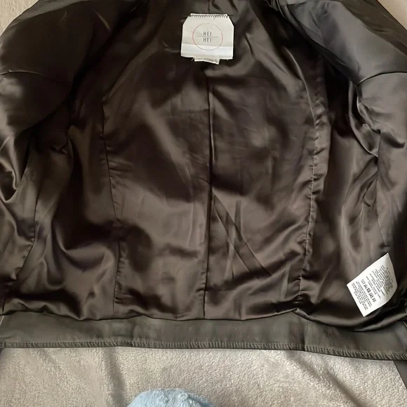 Anthropologie vegan leather, quilted dark olive jacket - Picture 8 of 10